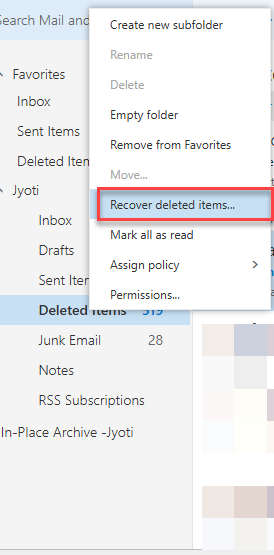 Select Recover items deleted from this folder